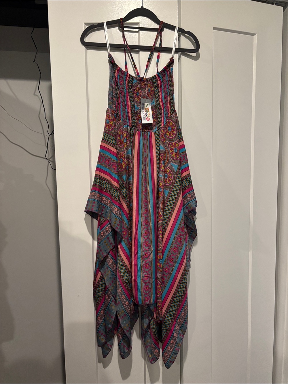 India Boutique Multicolor Paisley Striped Maxi Dress in Pink & Teal